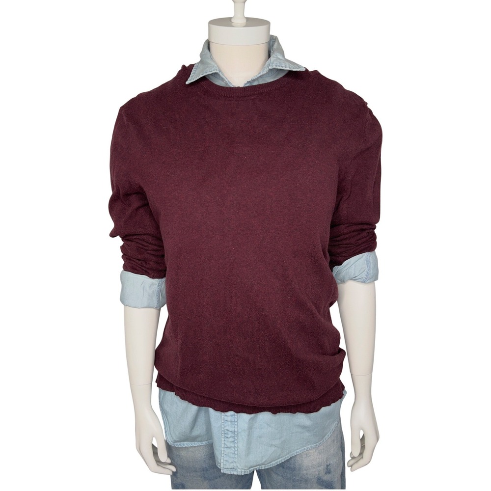 Alfani Mens Burgundy Crewneck Sweater Cotton Nylon Knit Pullover Size L